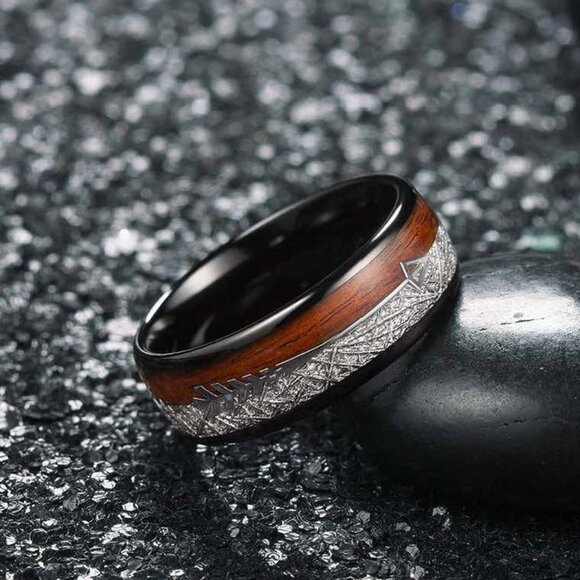 Noah Koa Wood Black Tungsten Carbine Men's Ring  *!NEW SIZES!* - Picture 6 of 12